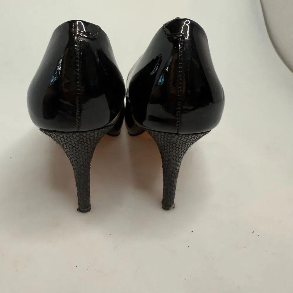 White House Black Market Black Leather Open-Toe Heel 3.5″ Size 7.5M Leather